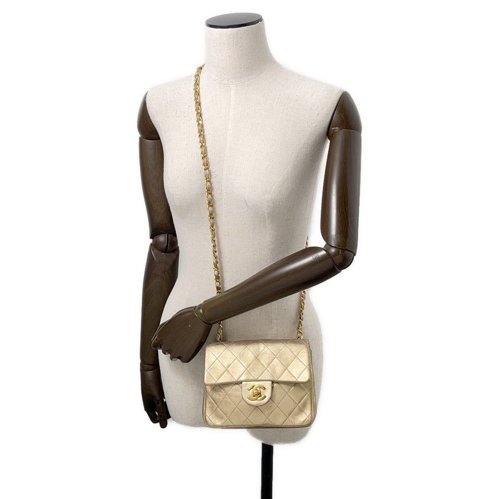 CHANEL Mini Matelasse ChainShoulder Bag Gold Lambskin Size 18