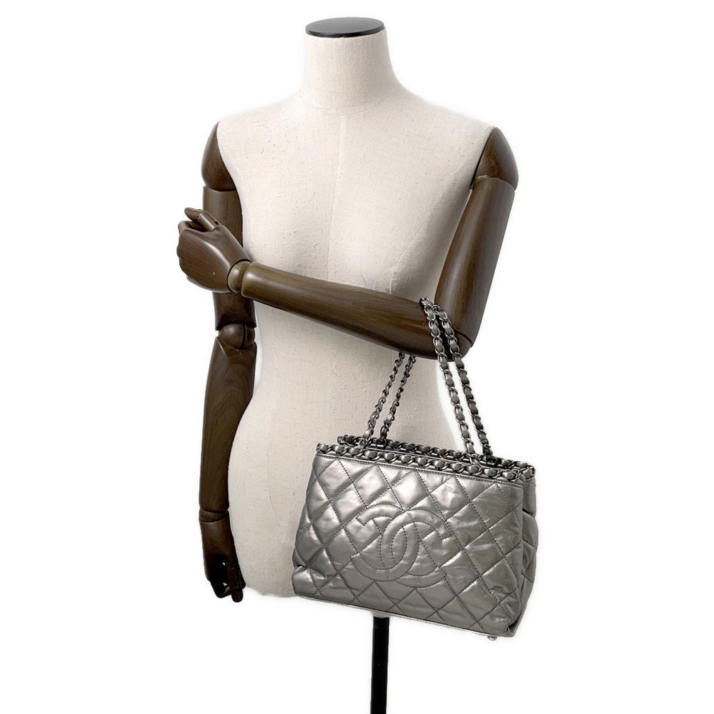 CHANEL Matelasse CC Logo Chain Me Tote Bag SilverA50494 Calf Leather