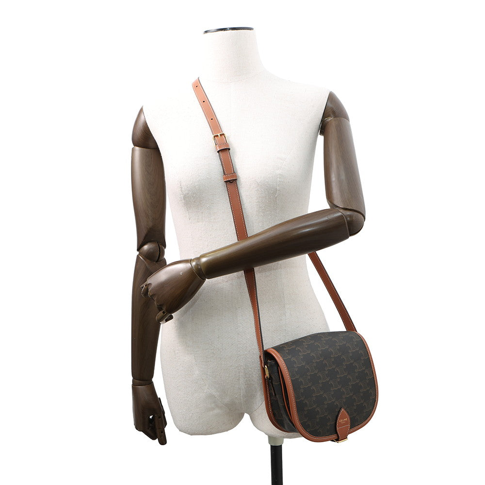 CELINE Triomphe Folco Shoulder Bag Tan191502 PVC Leather Size Medium