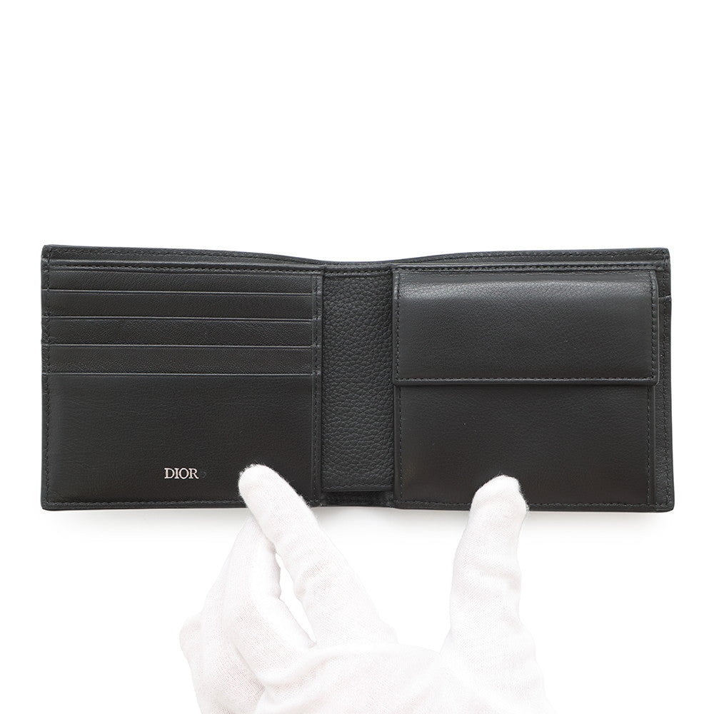 Dior Embroidered Logo Bifold Wallet Black Leather