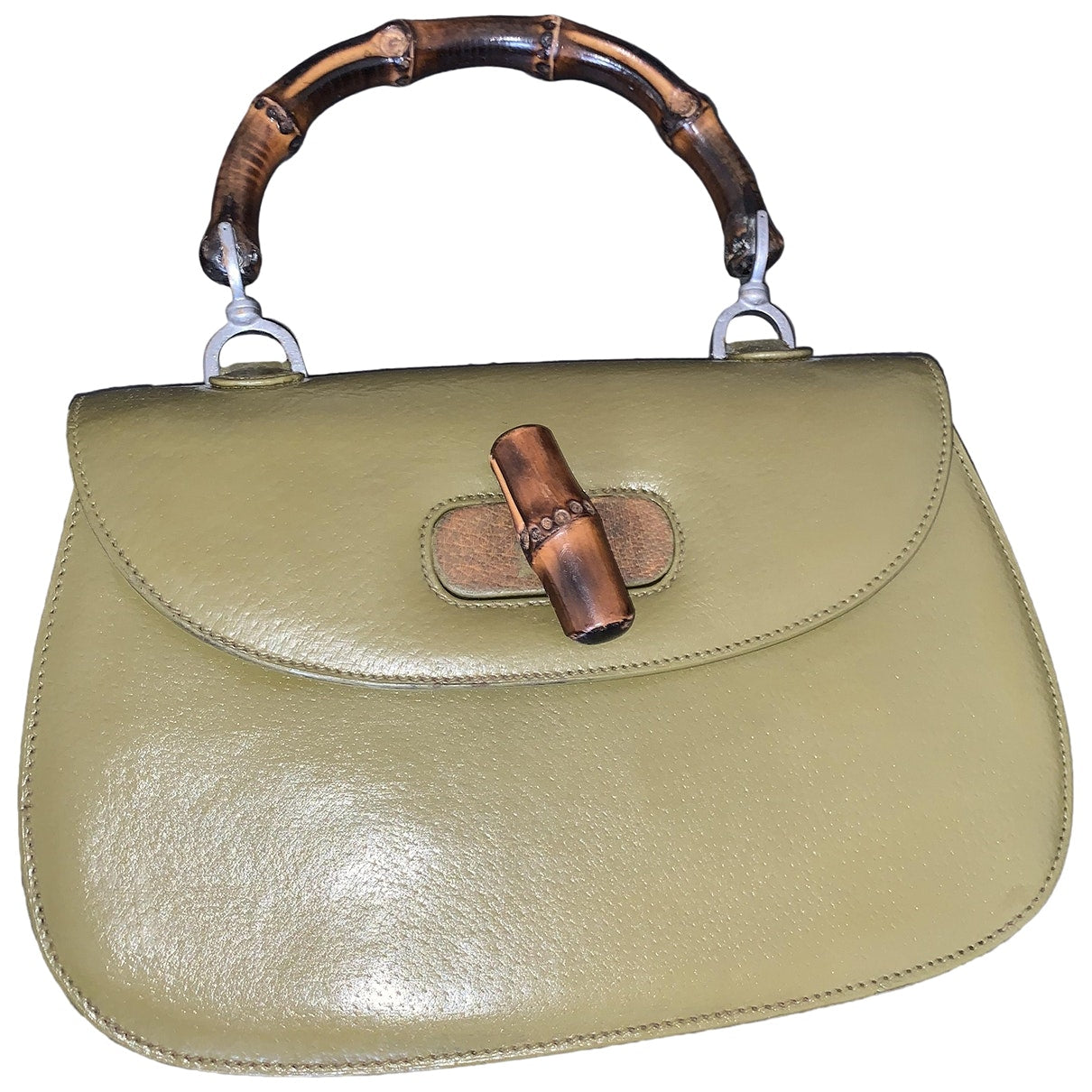 Gucci bamboo khaki leather handbag