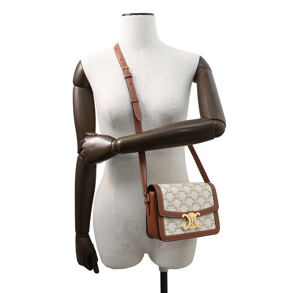 CELINE Teen Triomphe Shoulder Bag White188882BZ4.01BC PVC Calf Leather