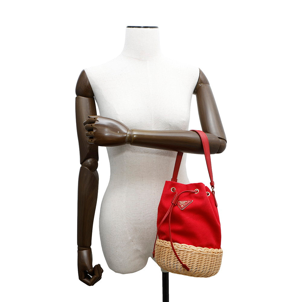 PRADA ?Drawstring bucket bag Red1BH115 Canvas Raffia