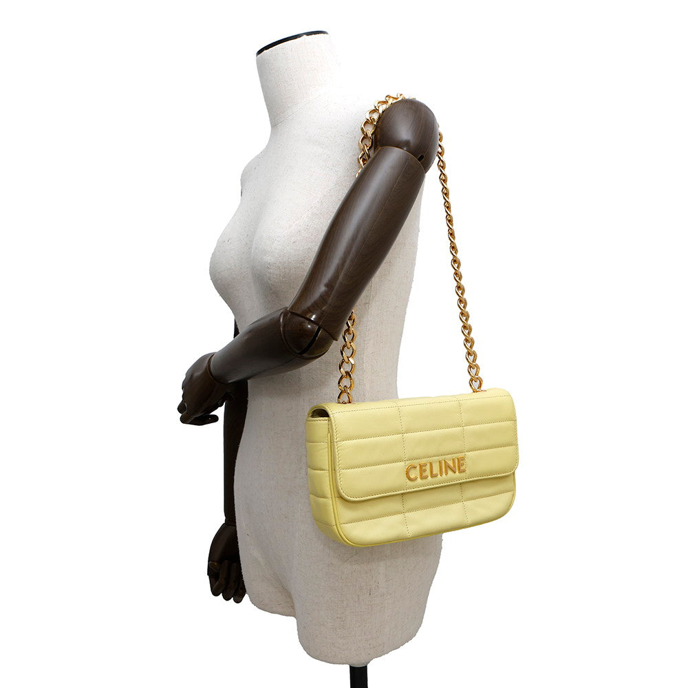 CELINE Mono Chrome Chain Shoulder Bag Yellow111273 Leather