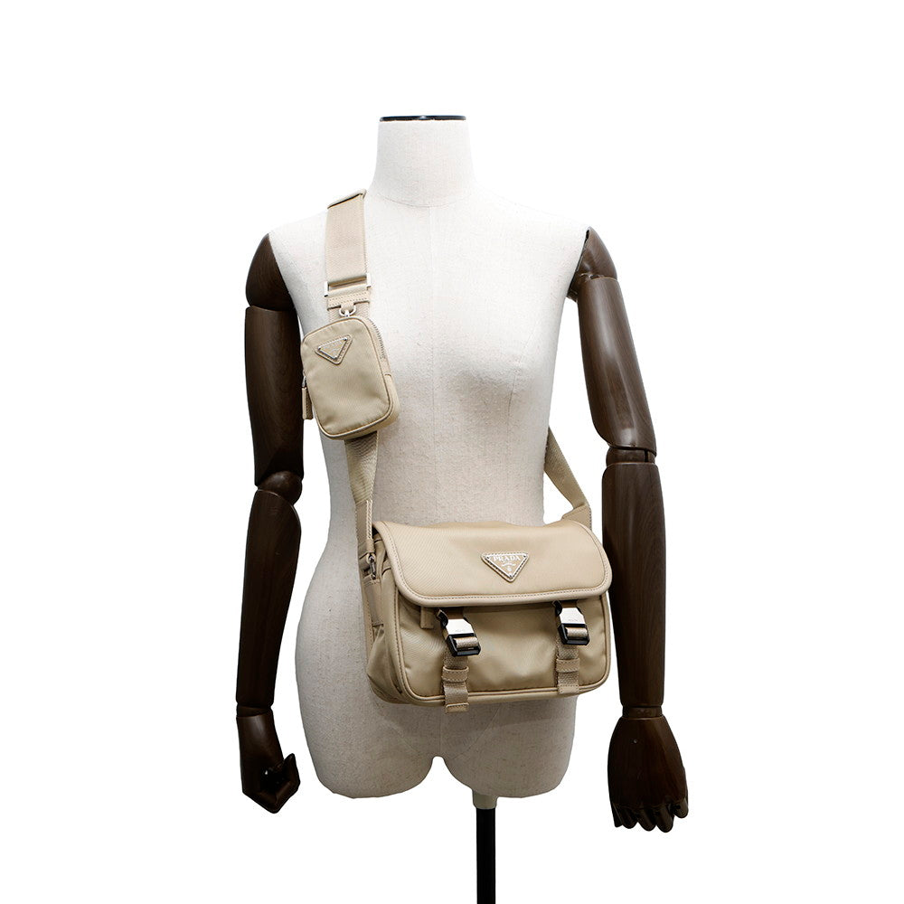 PRADA ?Re-Nylon xSaffiano Leather Shoulder Bag Beige2VD034 Nylon Leather