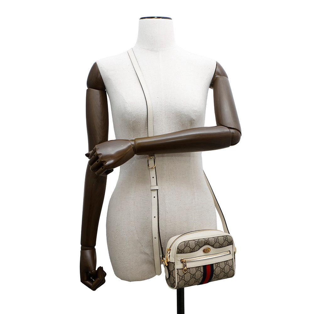 GUCCI Ophidia GG Supreme Mini Shoulder Bag Beige/White517350 PVC Leather