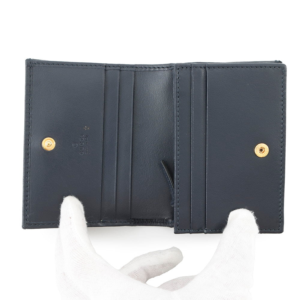 GUCCI Horsebit 1955 Compact Wallet Beige/Navy621887 Straw/Leather