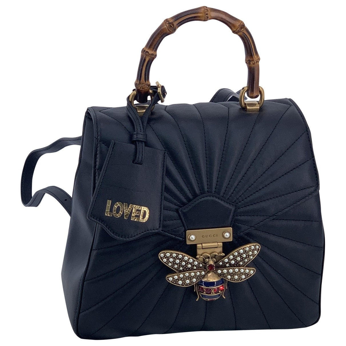 Gucci queen margaret black leather backpacks