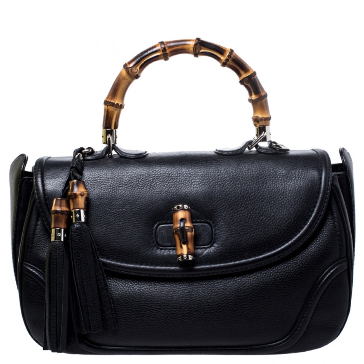 Gucci bamboo black leather handbag