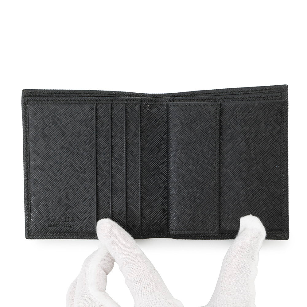 PRADA Saffiano Leather Triangle Bifold Wallet Black2M0008 Leather