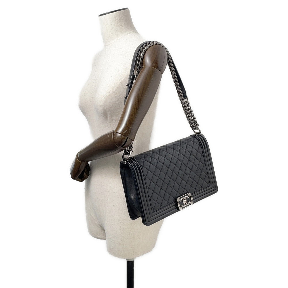 CHANEL Boy Chanel ChainShoulder Bag BlackA92193 Lambskin Patent Leather Size Large