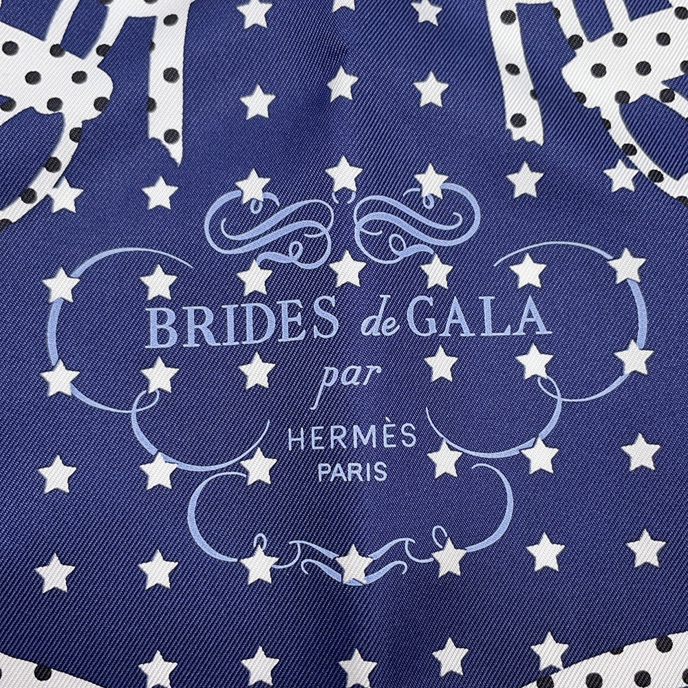 HERMES Carre Bandana Frill Bride de Gala Dot Size 70 Marine Fonce/Black Silk100%
