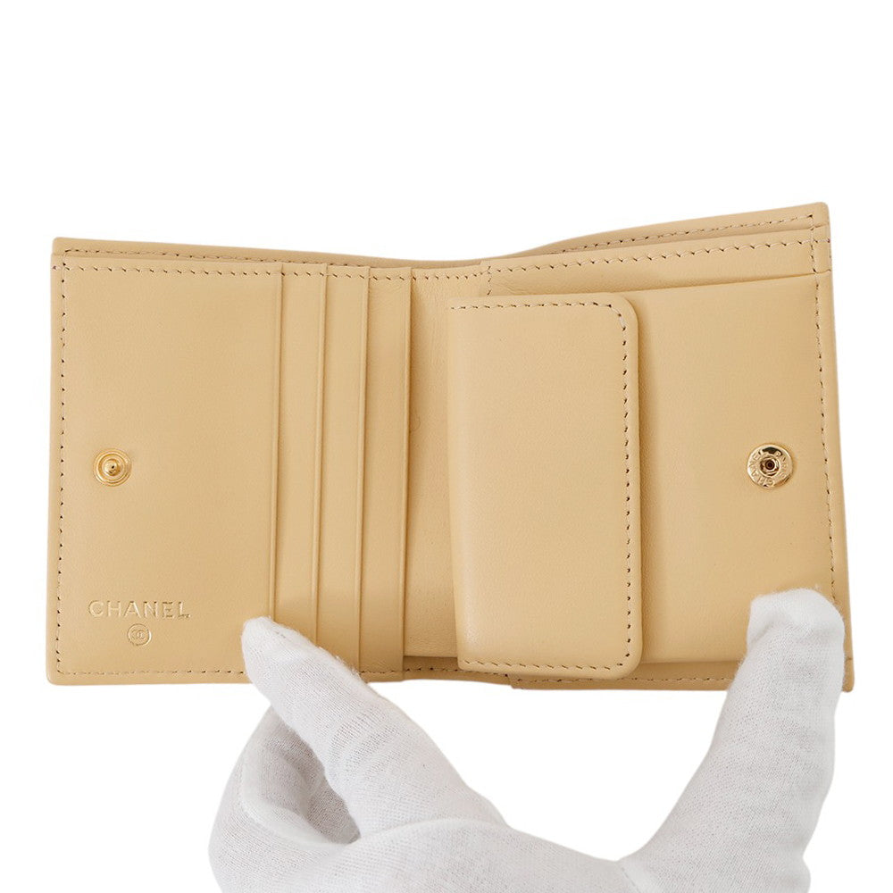 CHANEL Matelasse Bifold Wallet Compact Wallet Yellow/PurpleAP3519 Caviar Leather