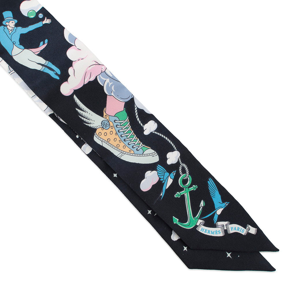 HERMES Twilly my cloud Blue・Noir / Mauve / MulticolorH063900S Silk100%