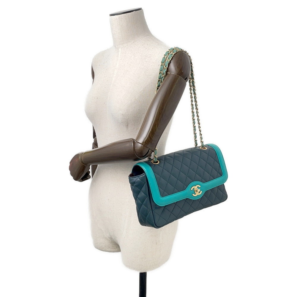 CHANEL Matelasse ChainShoulder Bag Green Lambskin