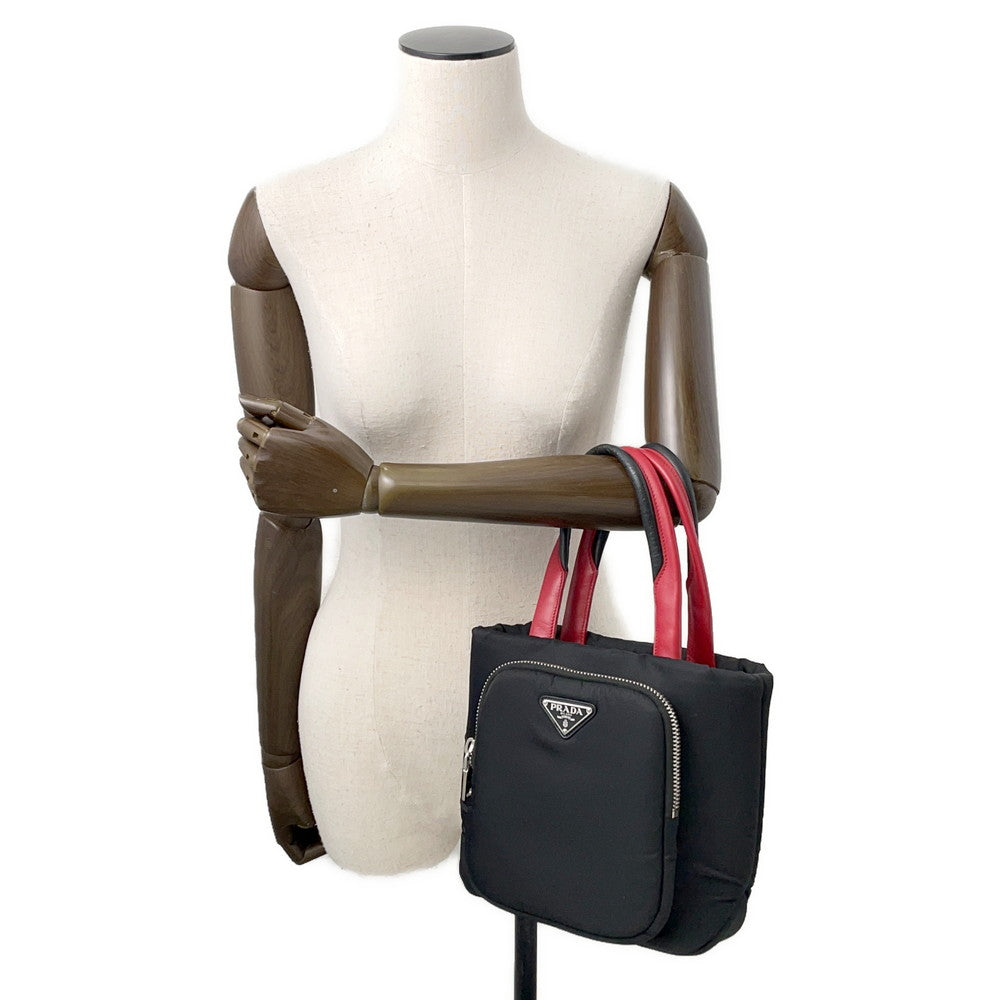 PRADA ?Cargo 2way Tote Bag Black/Red1BG270 Nylon Leather Size Small