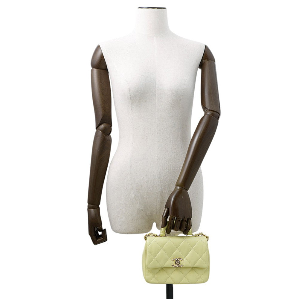 CHANEL Top handle Matelasse Shoulder YellowAS4543 Shiny Calf Leather Size Mini