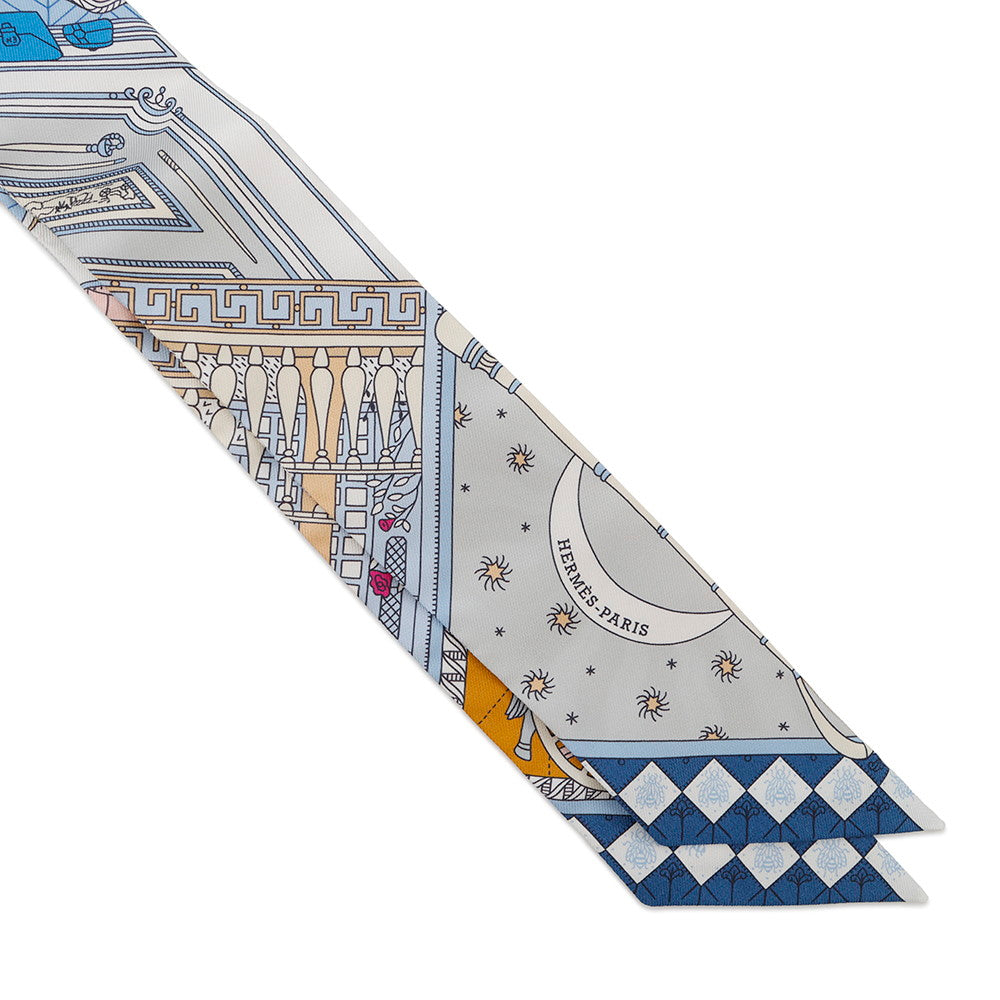HERMES Twilly Objet de Curiosite Blue/Beige/Rose Poudre Silk100%