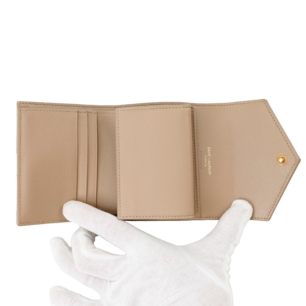 SAINT LAURENT PARIS Cassandra Matelasse Multifold Wallet Dark Beige692061 Leather