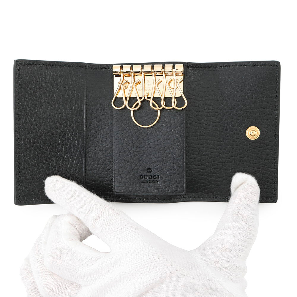 GUCCI Double G Bicolor 6-Key Case Black/Beige456118 GG Supreme Leather