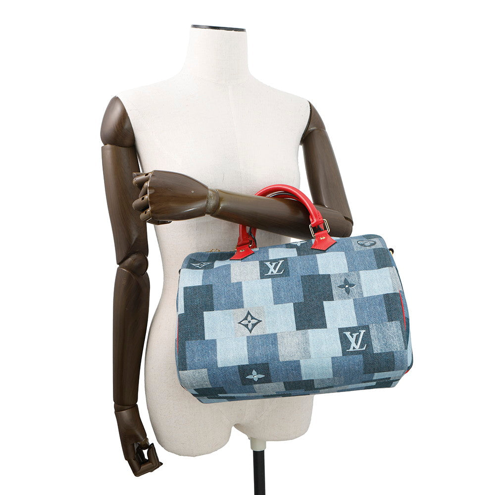 LOUIS VUITTON Speedy Bandouliere Blue/RedM45041 Monogram Denim Size 30
