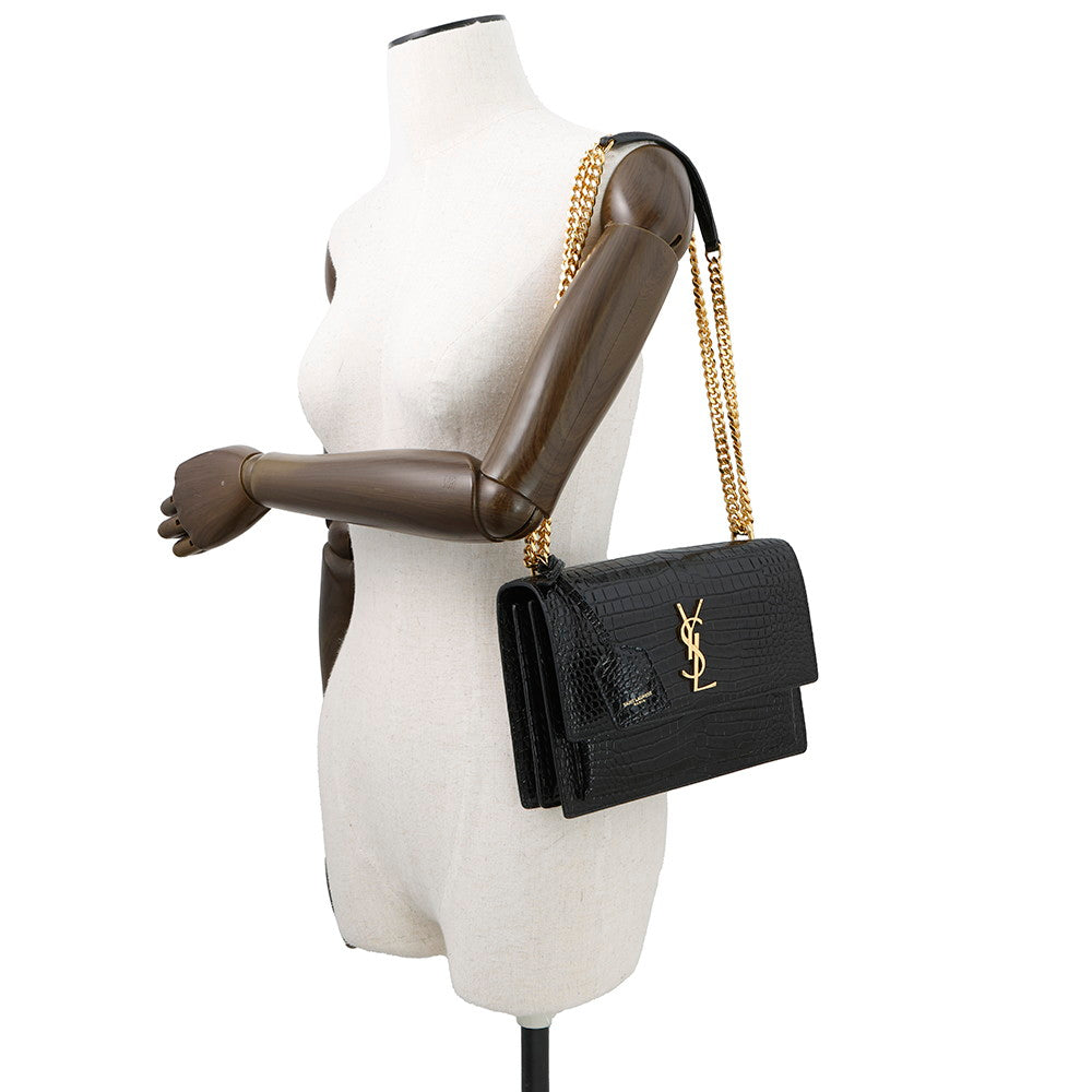 SAINT LAURENT PARIS Sunset ChainShoulder Bag Black442906 Croco embossed leather