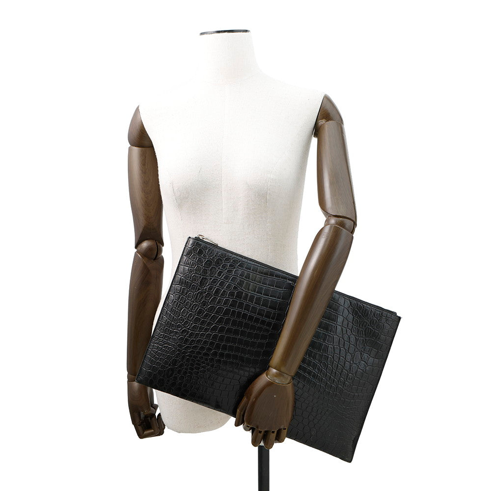 SAINT LAURENT PARIS Clutch Bag Black378261 Croco embossed leather