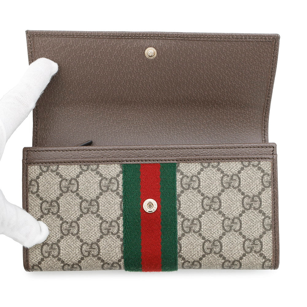 GUCCI GG Supreme Ophidia Continental Wallet Beige/Brown838485 PVC/Leather