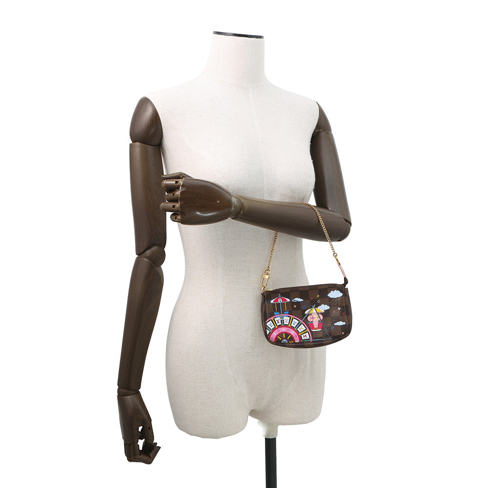 LOUIS VUITTON Mini Pochette Accessoires PinkN60402 Damier Ebene Canvas Vivienne
