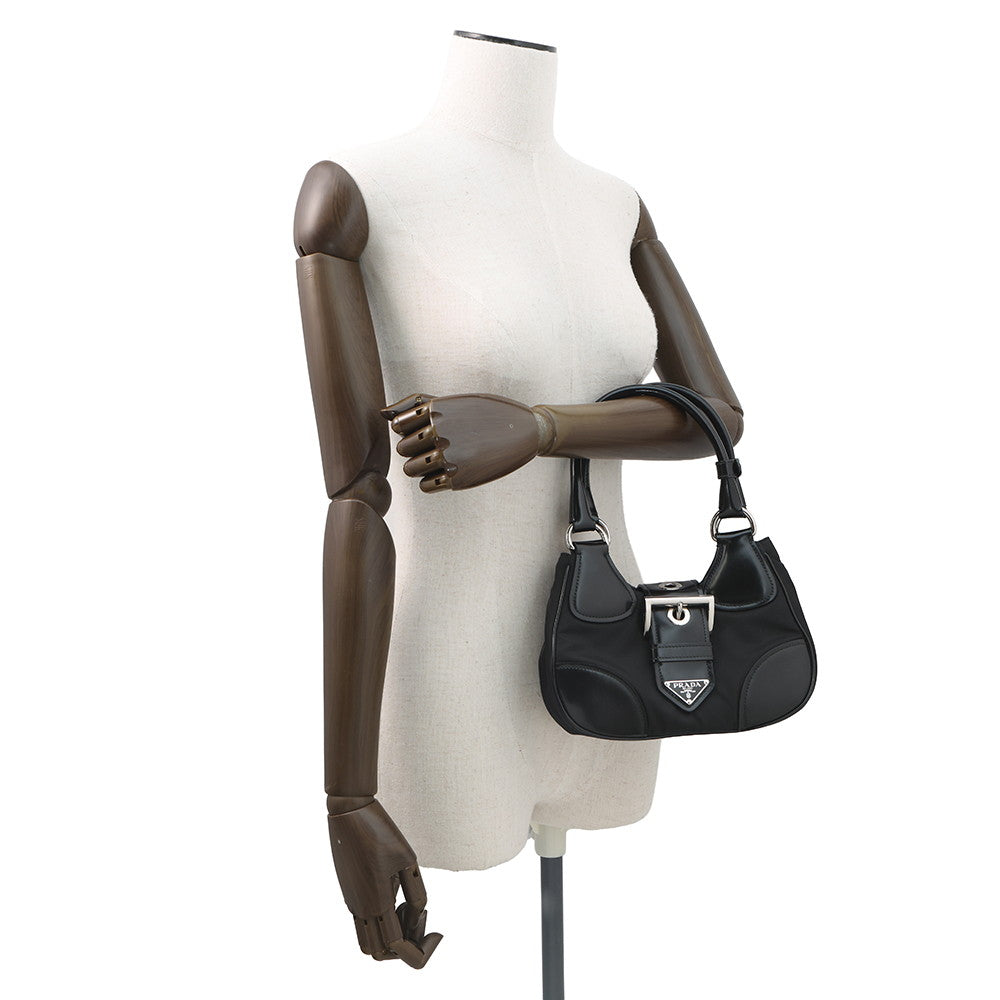 PRADA Moon Re-Nylon 2way Handbag Black1BA381 Leather Nylon