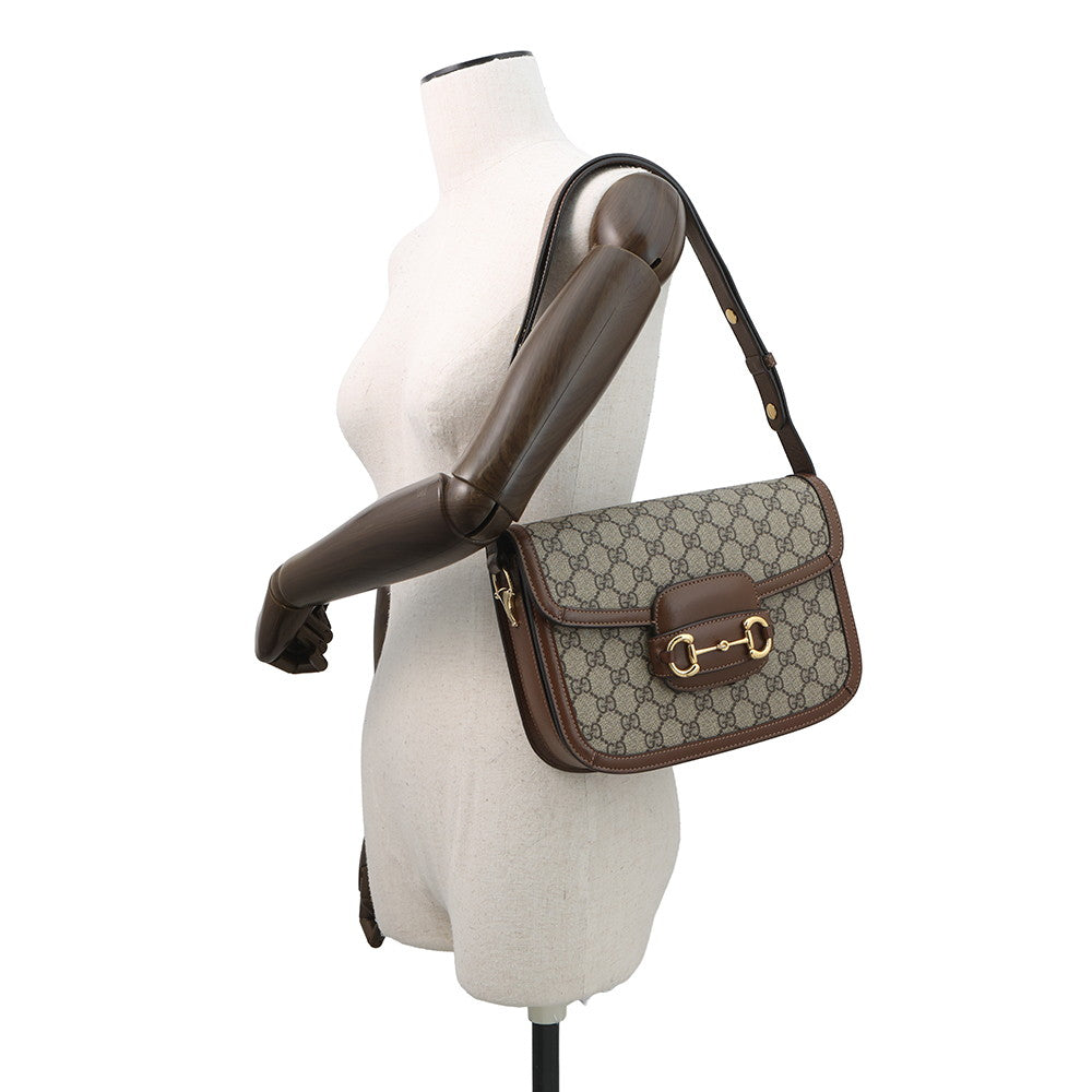 GUCCI Horsebit 1955 Shoulder Bag Beige/Brown602204 GG SupremeCanvas