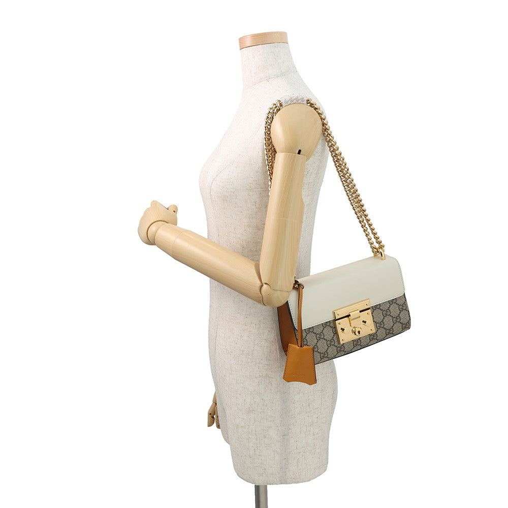 GUCCI GG Supreme Padlock Shoulder Beige/Mustard/Ivory409487 GG Supreme Leather Size Small