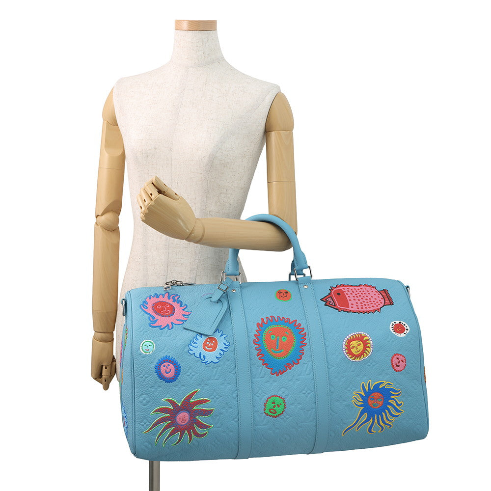 LOUIS VUITTON LVxYK KeepallBandouliere Blue/MulticolorM21713 Monogram?Taurillon Yayoi Kusama Size 50