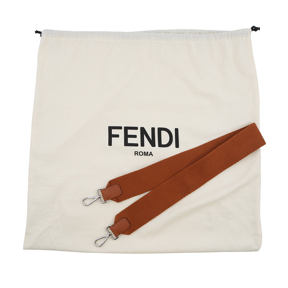 FENDI Logo 2WAY Tote Bag White/Brown7VA591 Canvas Leather