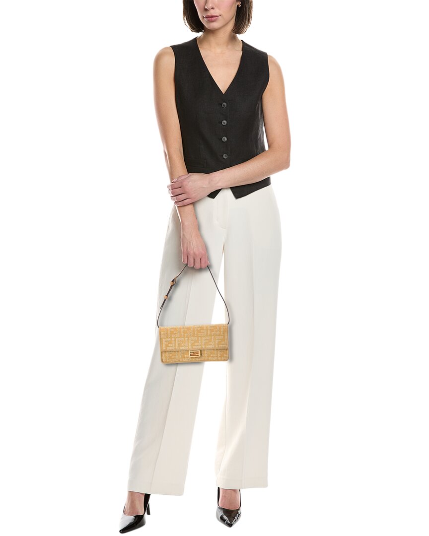 Fendi Baguette Ff Jacquard Raffia & Leather Wallet On Chain