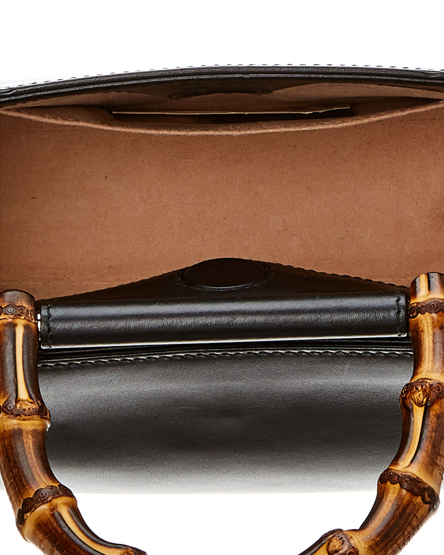 Gucci Black Leather Bamboo Nymphaea Bag ()