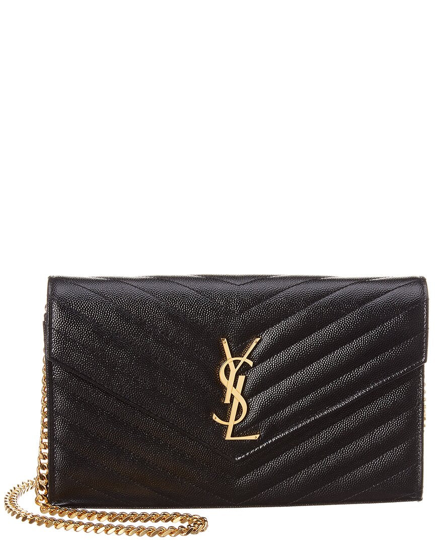 Saint Laurent Monogram Grain De Poudre Leather Wallet On Chain