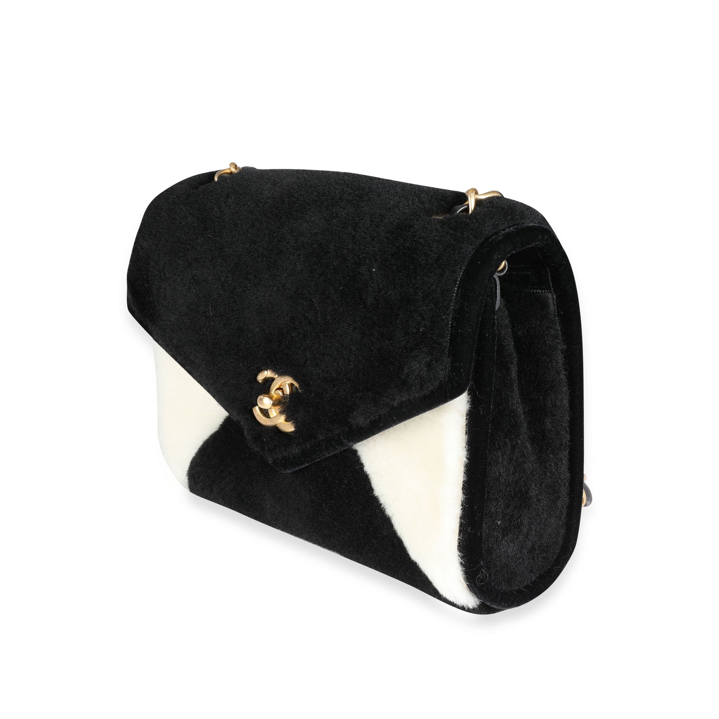 CHANEL Black & White Shearling Small Single Flap Bag