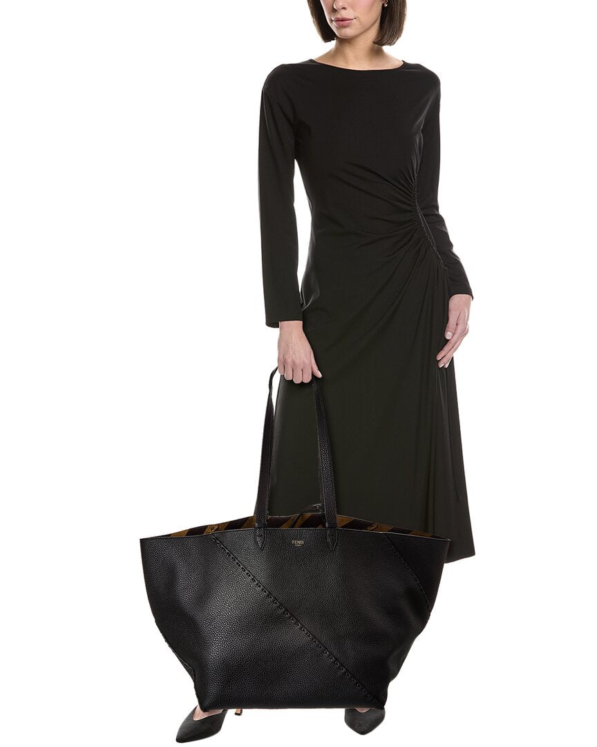 Fendi Selleria Diagonal Leather Shopper Tote