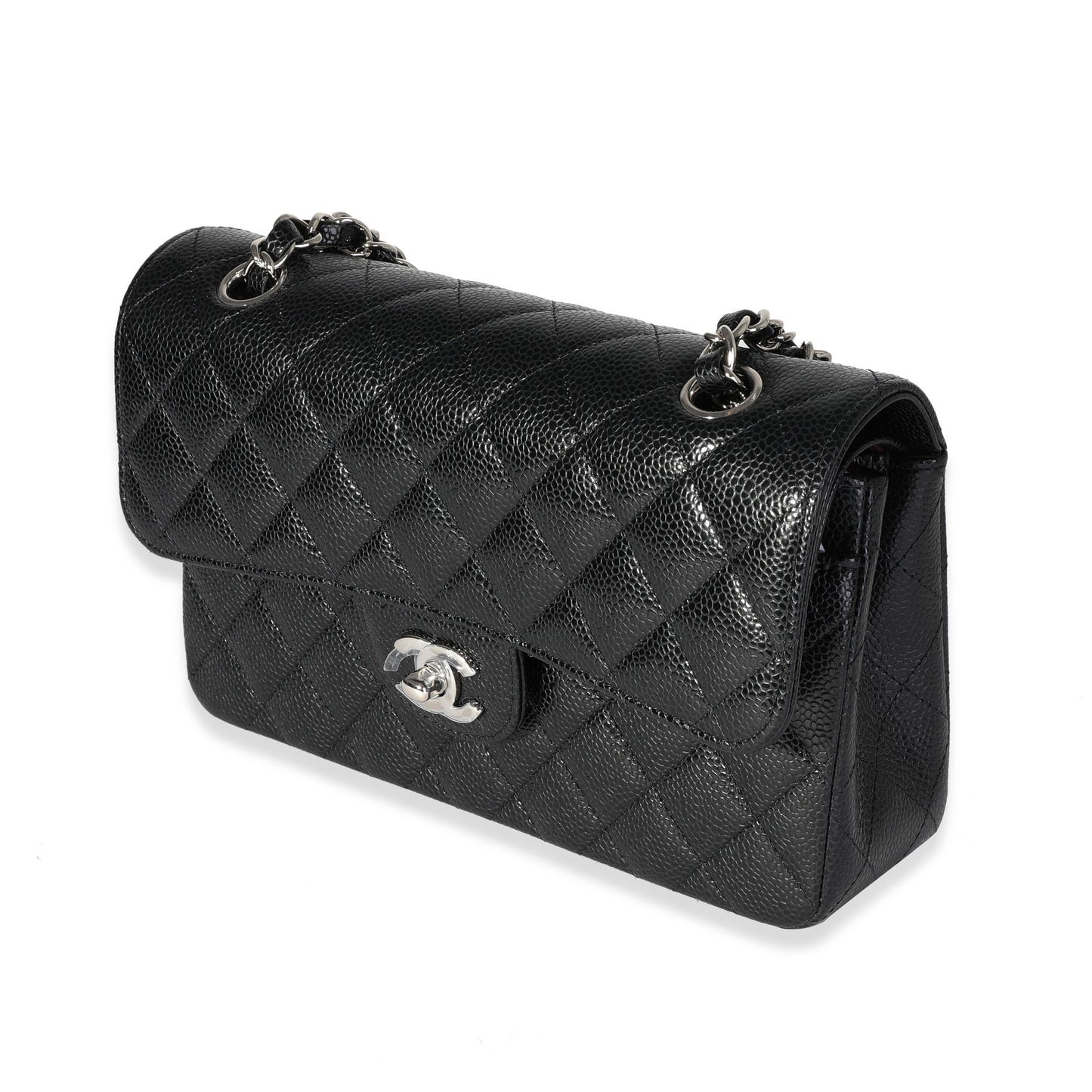 CHANEL Black Quilted Caviar Small Classic Double Flap Bag