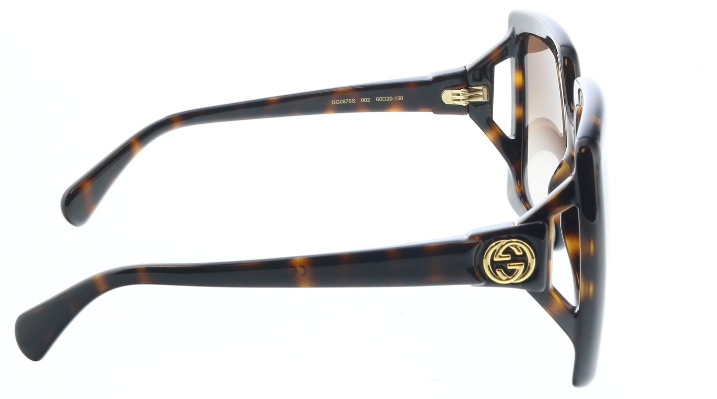 Gucci GG0876S-002 Oversized Square Tortoiseshell Sunglasses with Gold Logo
