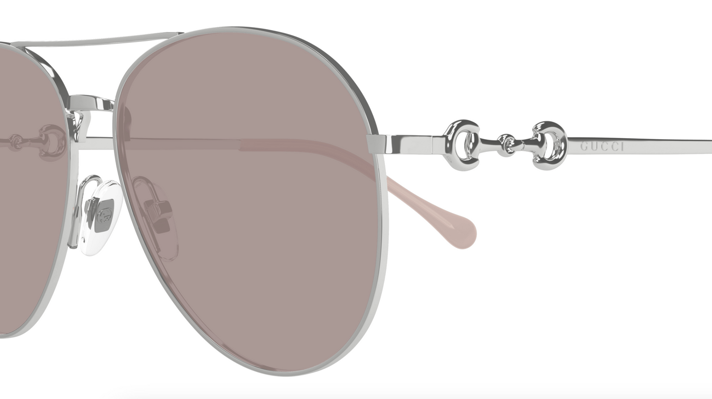 Gucci GG1698S-005 Silver Aviator Sunglasses with Light Brown Lenses
