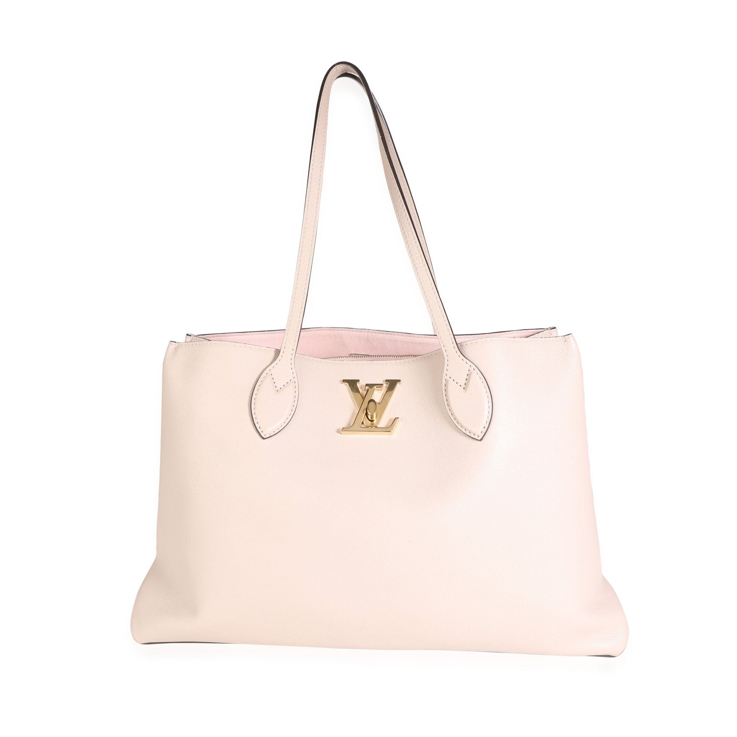 LOUIS VUITTON Greige Grained Calf Leather Lockme Shopper Handbag