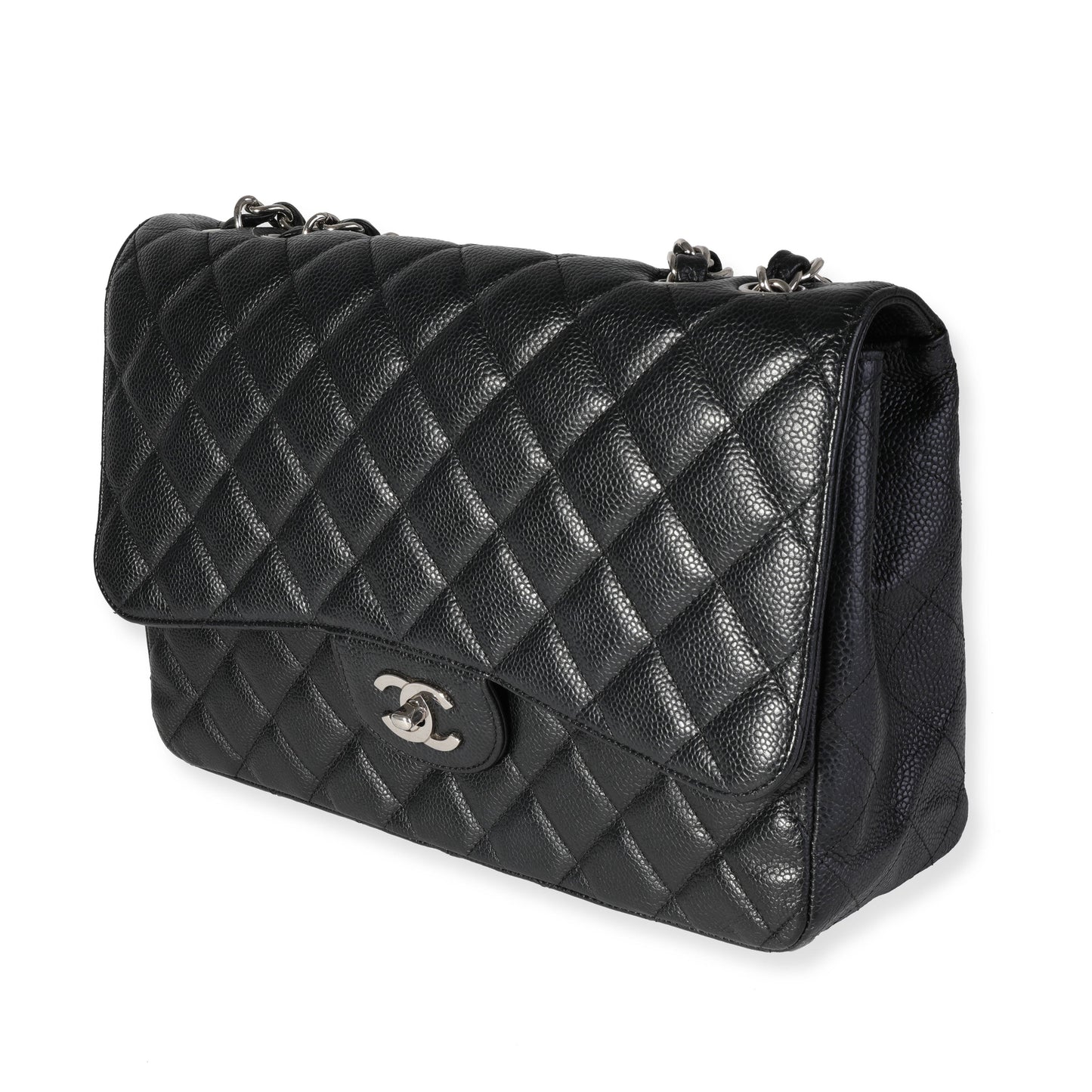 CHANEL Black Quilted Caviar Jumbo Classic Single Flap Bag