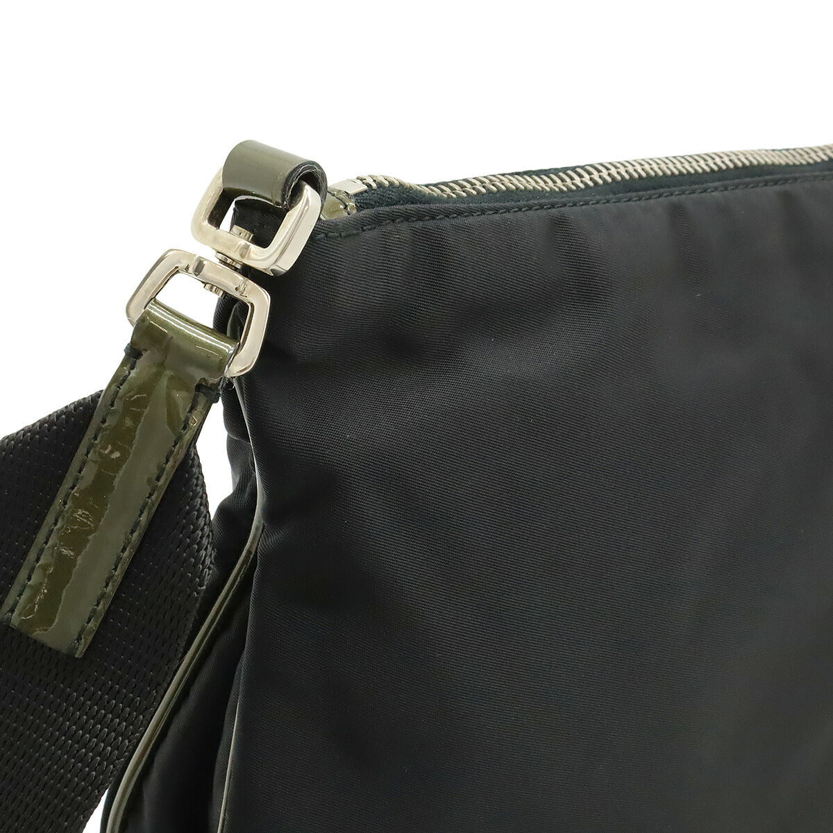 Prada Triangle Logo Nylon Patent Leather Shoulder Bag