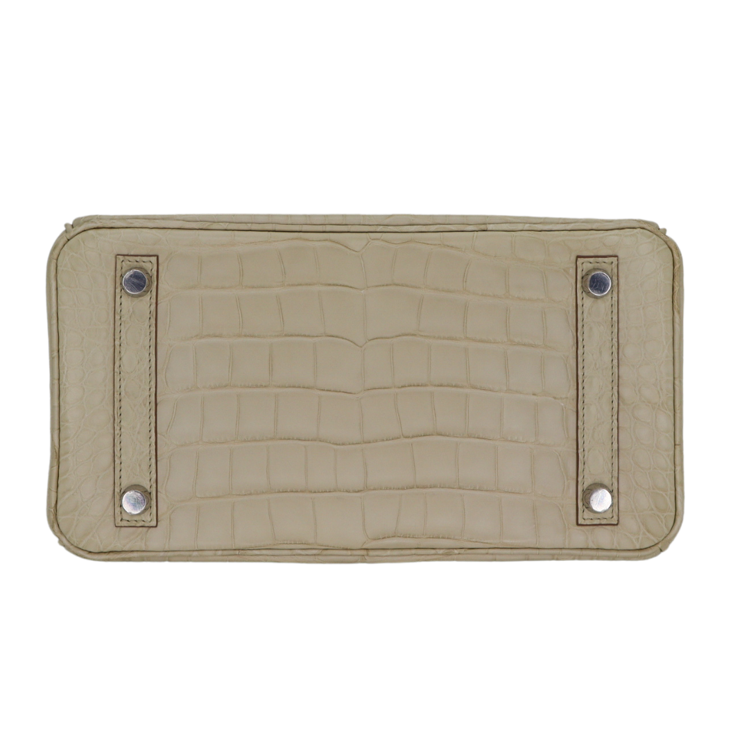 Hermes25cm Birkin Beton Matte Alligator Palladium Hardware