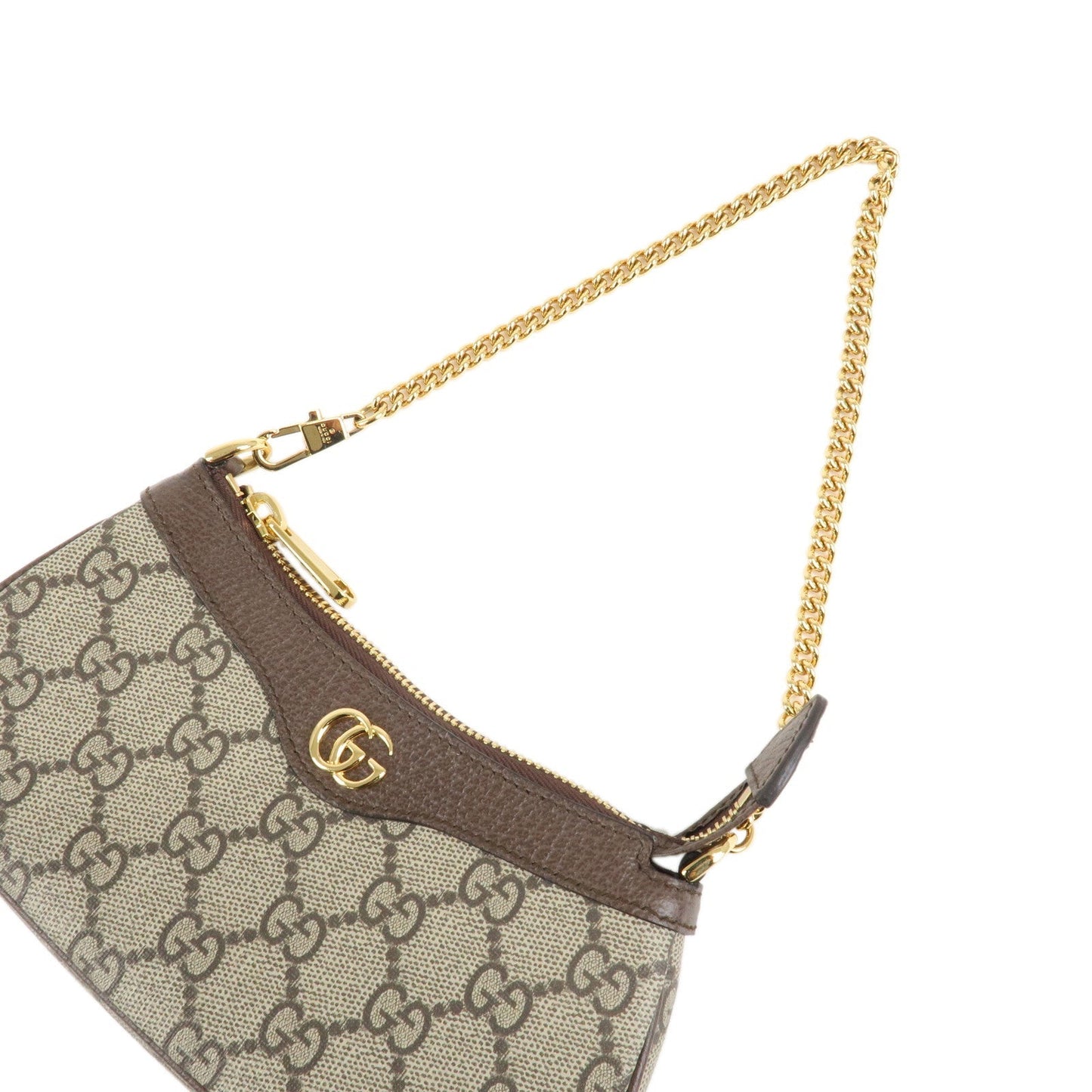GUCCI Ophidia Leather GG Supreme Chain Pouch Beige Brown 764960
