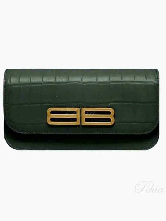 Luxury Balenciaga Trending 2026 Gossip BB Logo Crocodile Chain Shoulder Bag Green