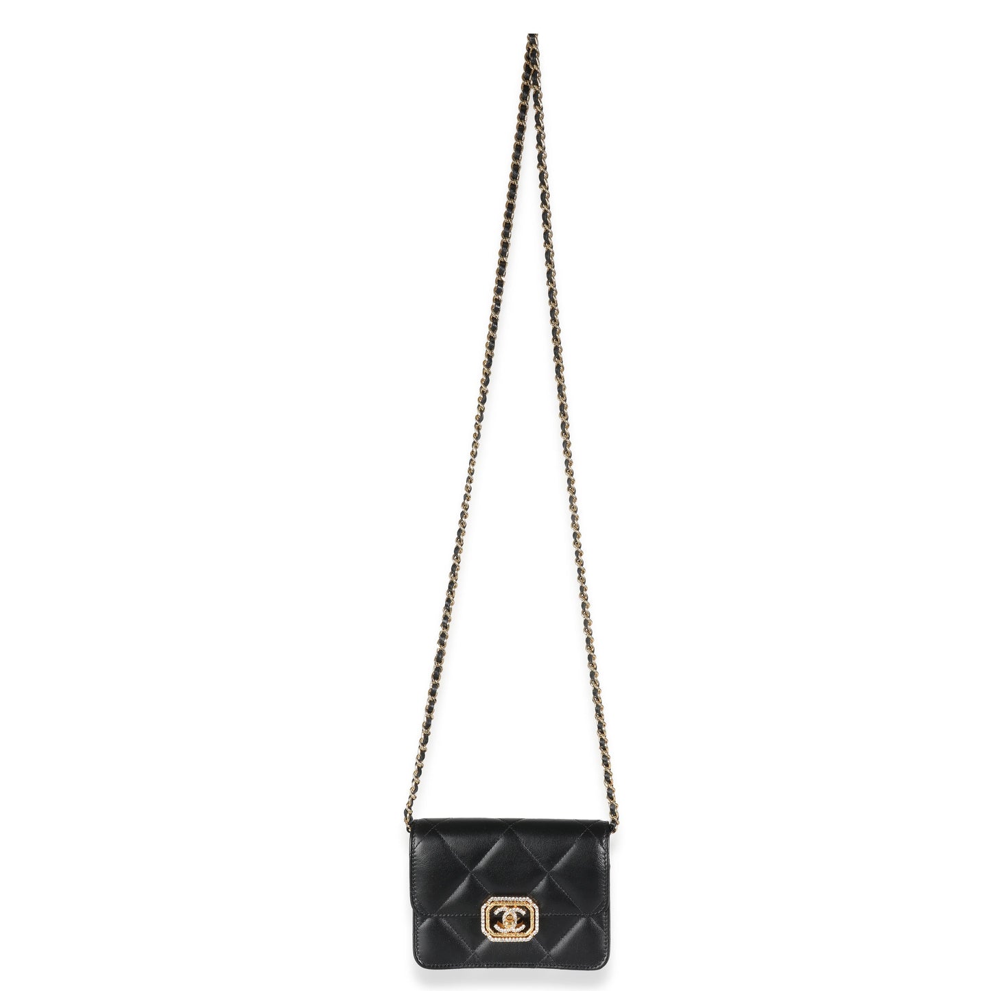 CHANEL Black Quilted Calfskin Strass Mini Flap Bag