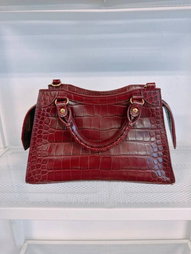 Luxury Balenciaga Trending 2026 Women s Burgundy Neo Classic Croc Calf Leather Mini City Bag 638524 23EF1 6526